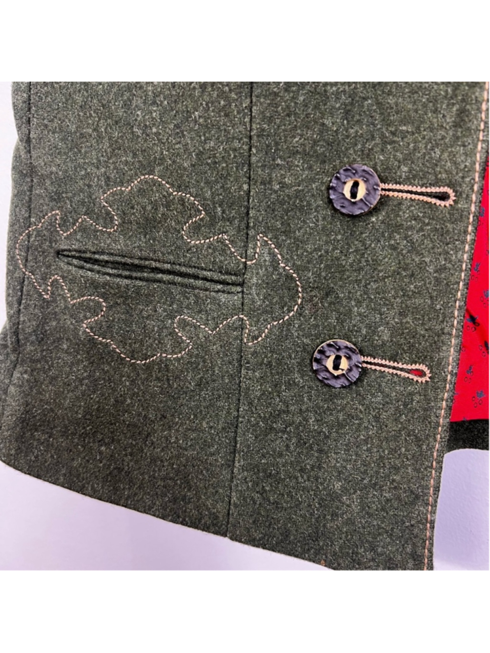 Vtg 80s 90s pure wool loden green tyrol alpinecore fitted waistcoat vest EU 36 - Picture 8 of 17